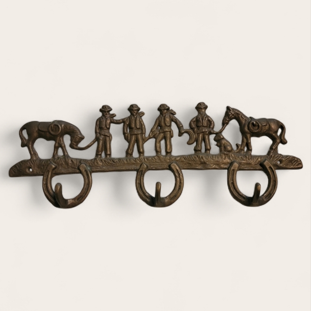 Vintage Cast Iron Western Motif Key Hooks